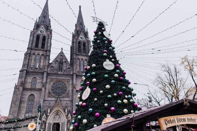 Handmade crafts on a Prague Christmas market stall