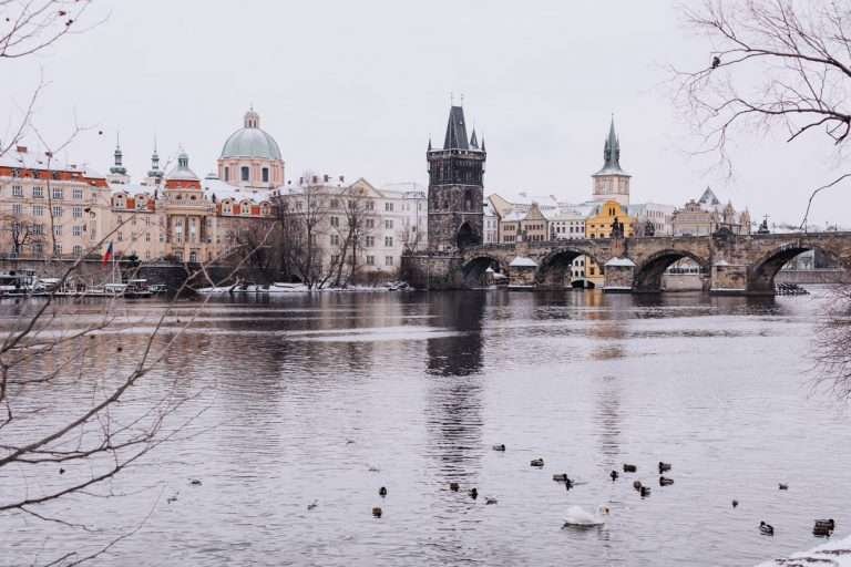 Ice on the Vltava river in Prague