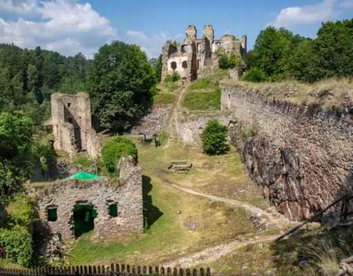 Dívčí Kámen – a romantic ruin at the confluence of the Křemžské brook and the Vltava