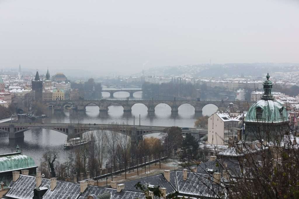 Panorama over the Vltava and Prague bridges