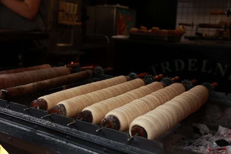 Trdelnik chimney cake turning over coals