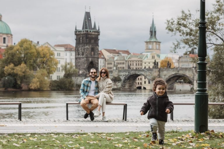 A family on the Charles Bridge in Prague