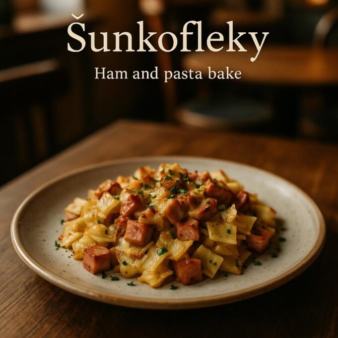 Šunkofleky (Ham and pasta bake)