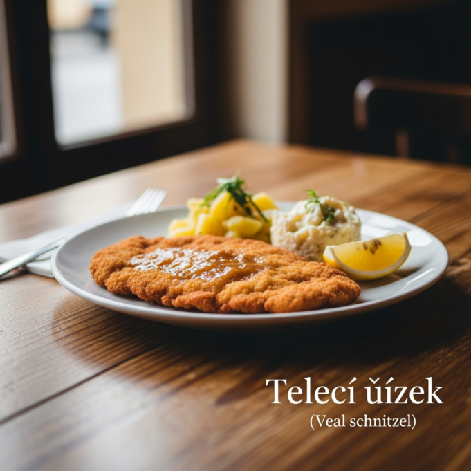 telecรญ ลรญzek (veal schnitzel) Telecรญ ลรญzek (Veal schnitzel)